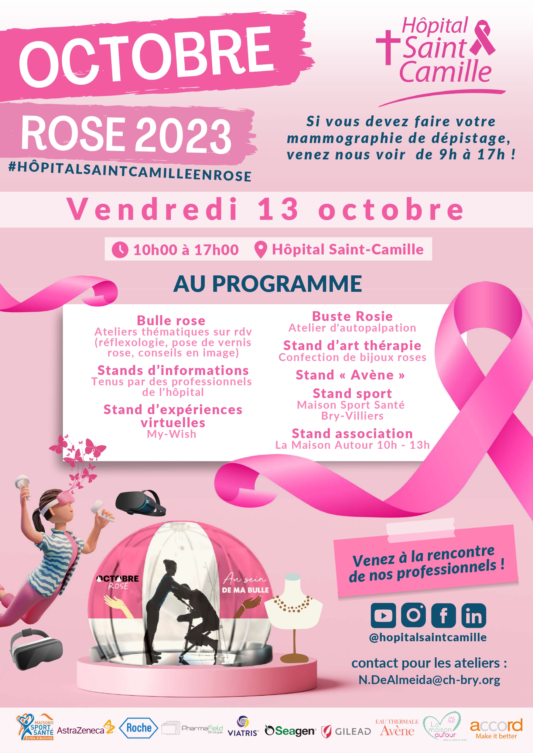 Affiche octobre roses 2023 à l'hôpital Saint Camille
