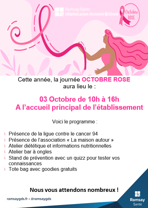 Affiche octobre rose à l'Hôpital privé Armand Brillard